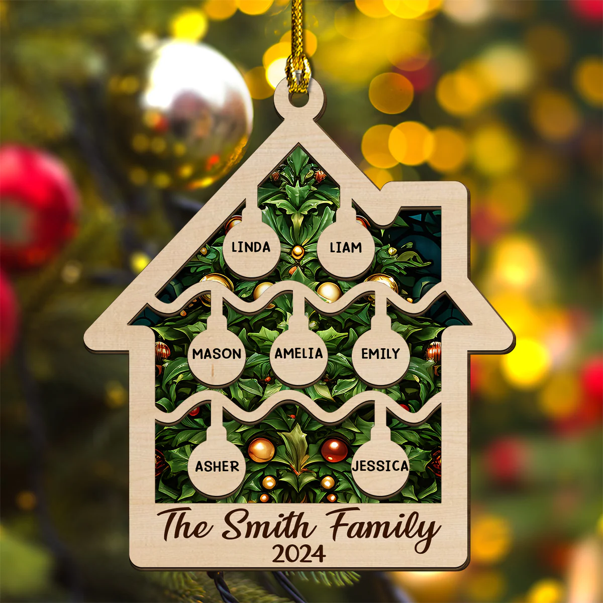 Tree Family Christmas - Personalized Custom 2-layered Wood Ornament - Image 4