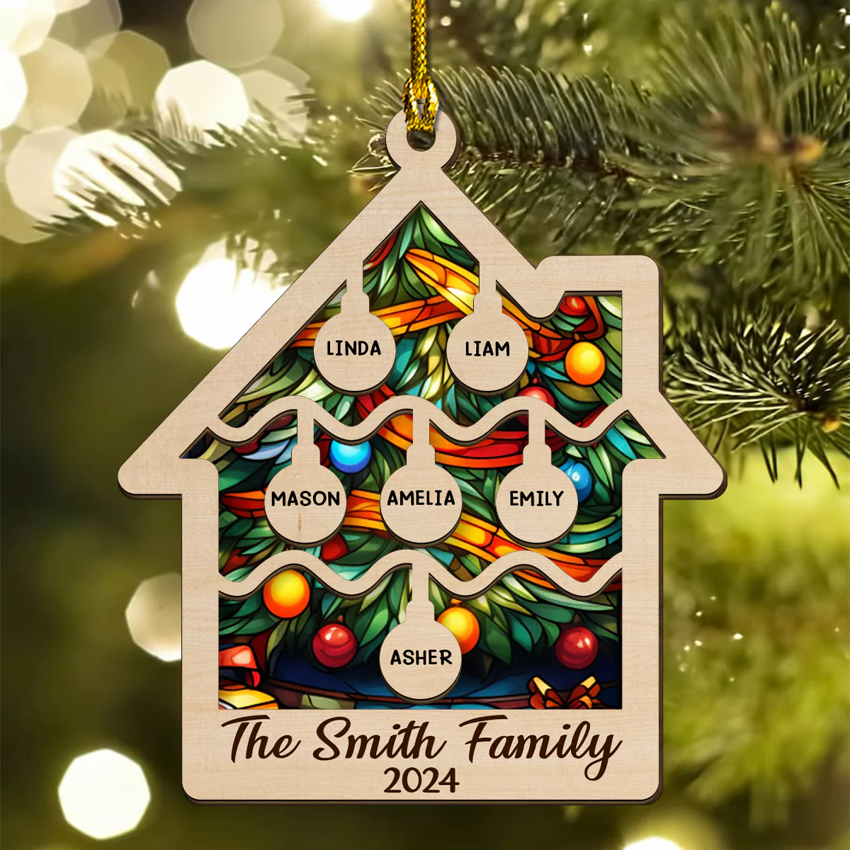 Tree Family Christmas - Personalized Custom 2-layered Wood Ornament - Image 5