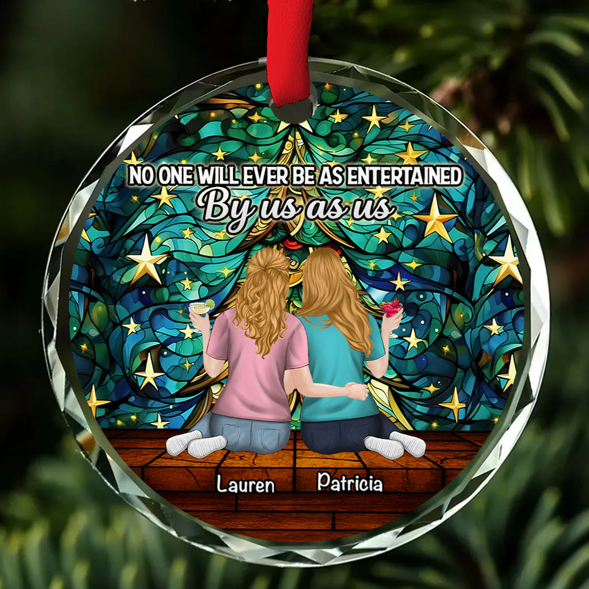 Tree With Stars Bestie - Personalized Custom Glass Ornament