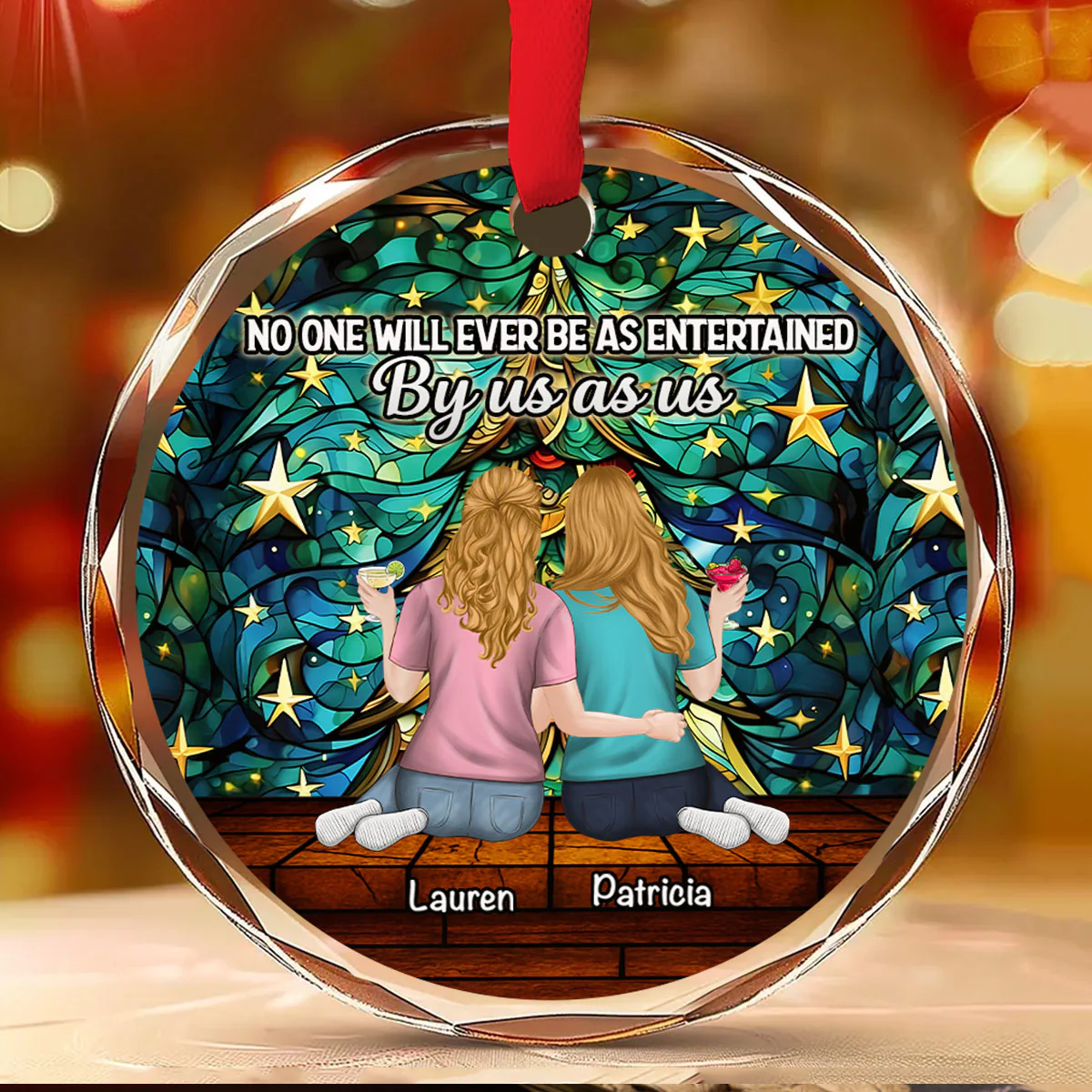Tree With Stars Bestie - Personalized Custom Glass Ornament - Image 2