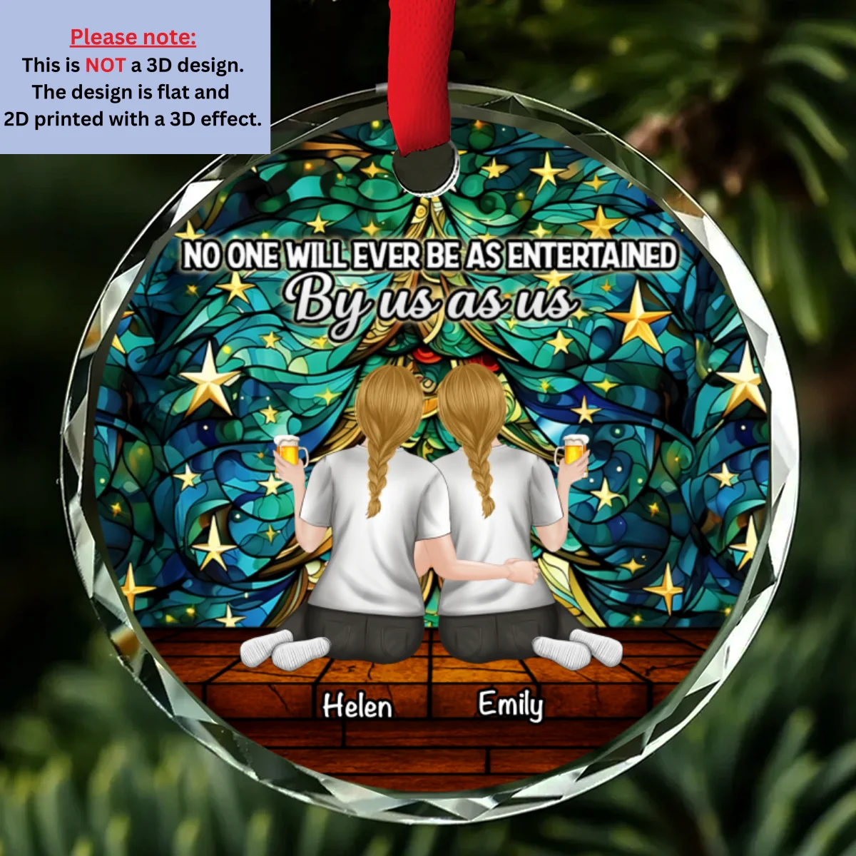 Tree With Stars Bestie - Personalized Custom Glass Ornament - Image 6