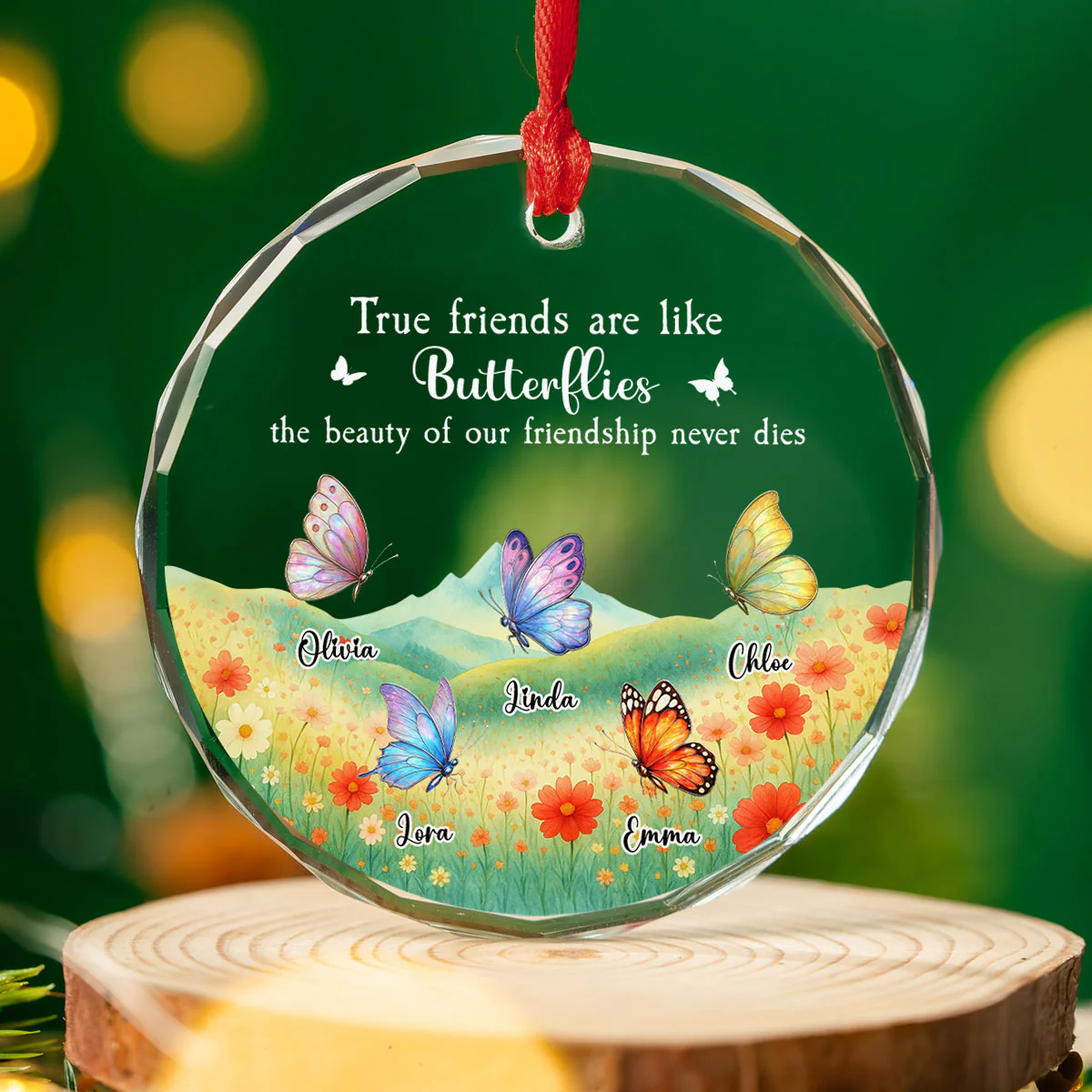 True Friends Are Like Butterflies - Personalized Custom Glass Ornament - Image 2