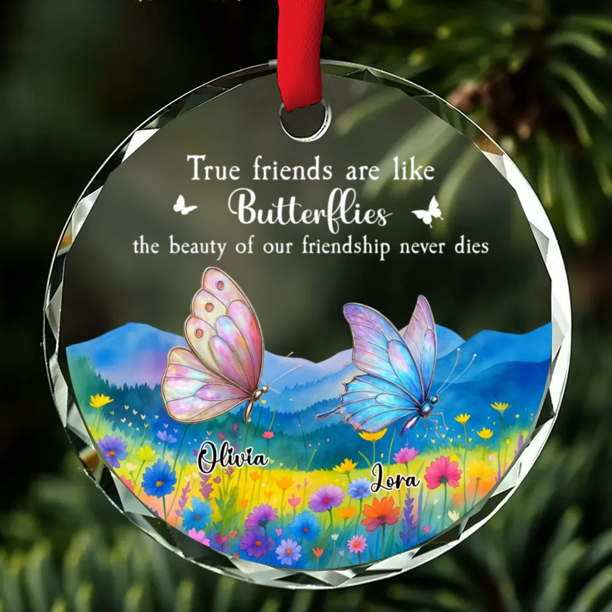 True Friends Are Like Butterflies - Personalized Custom Glass Ornament - Image 6