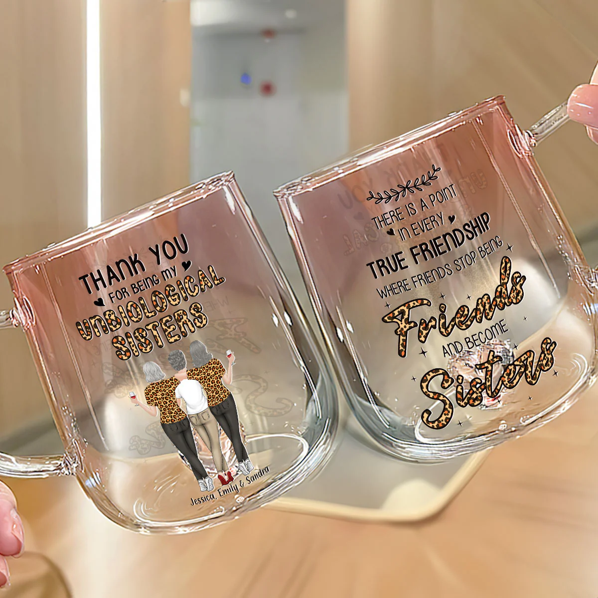 True Friendship - Personalized Custom Pink Gradient Glass Mug - Image 3