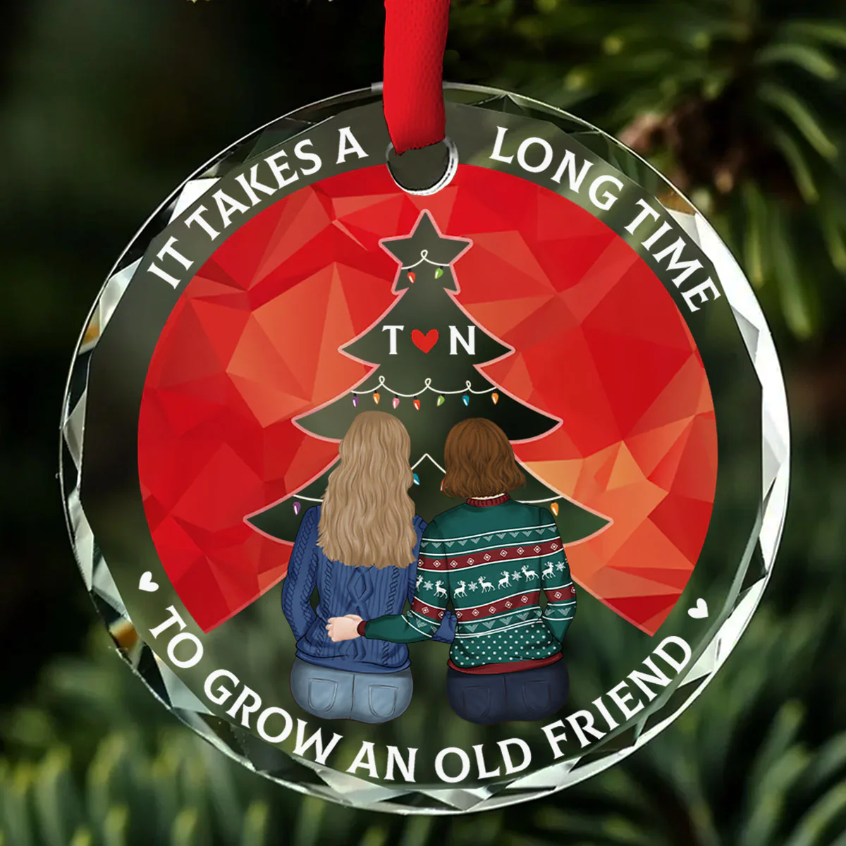 True Friendship Takes Time - Personalized Custom Glass Ornament