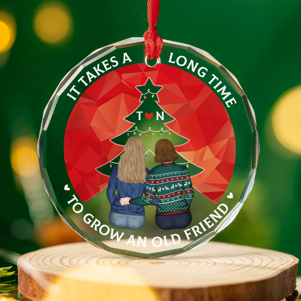 True Friendship Takes Time - Personalized Custom Glass Ornament - Image 2