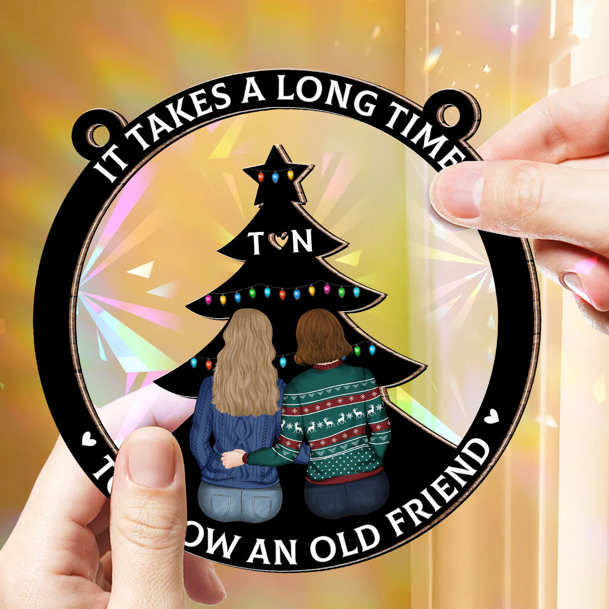 True Friendship Takes Time - Personalized Custom Rainbow Suncatcher - Image 3