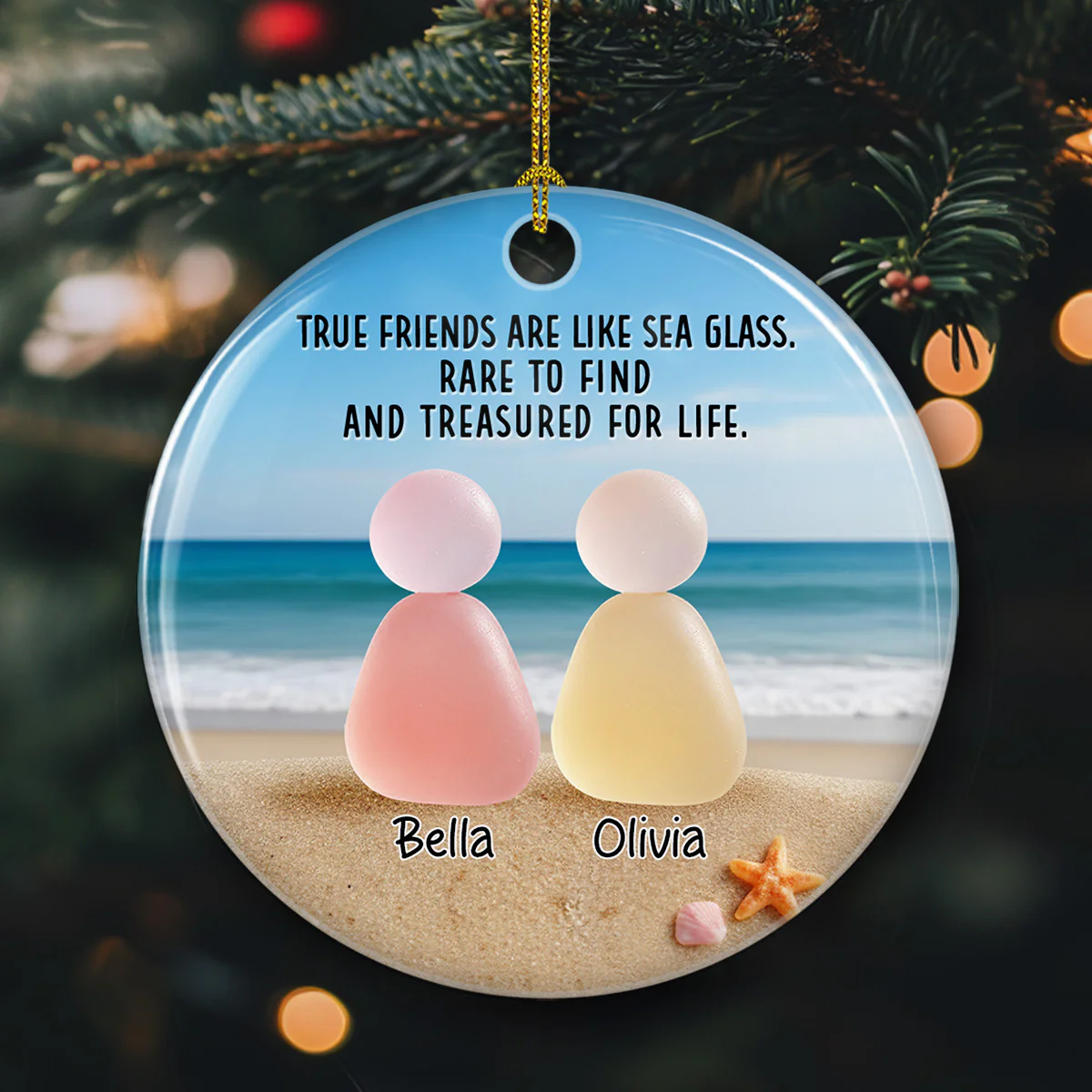 True Friendships Sea Glass - Personalized Custom 3D Inflated Effect Ceramic Ornament - Image 3