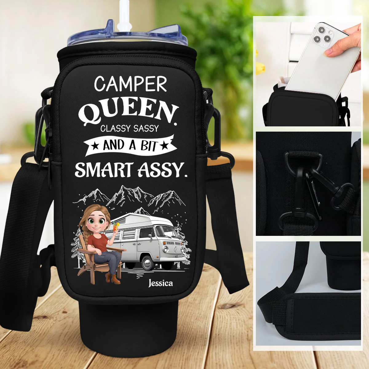Truly A Queen Of Campers - Personalized Custom Water Bottle Carrier Bag - Image 4