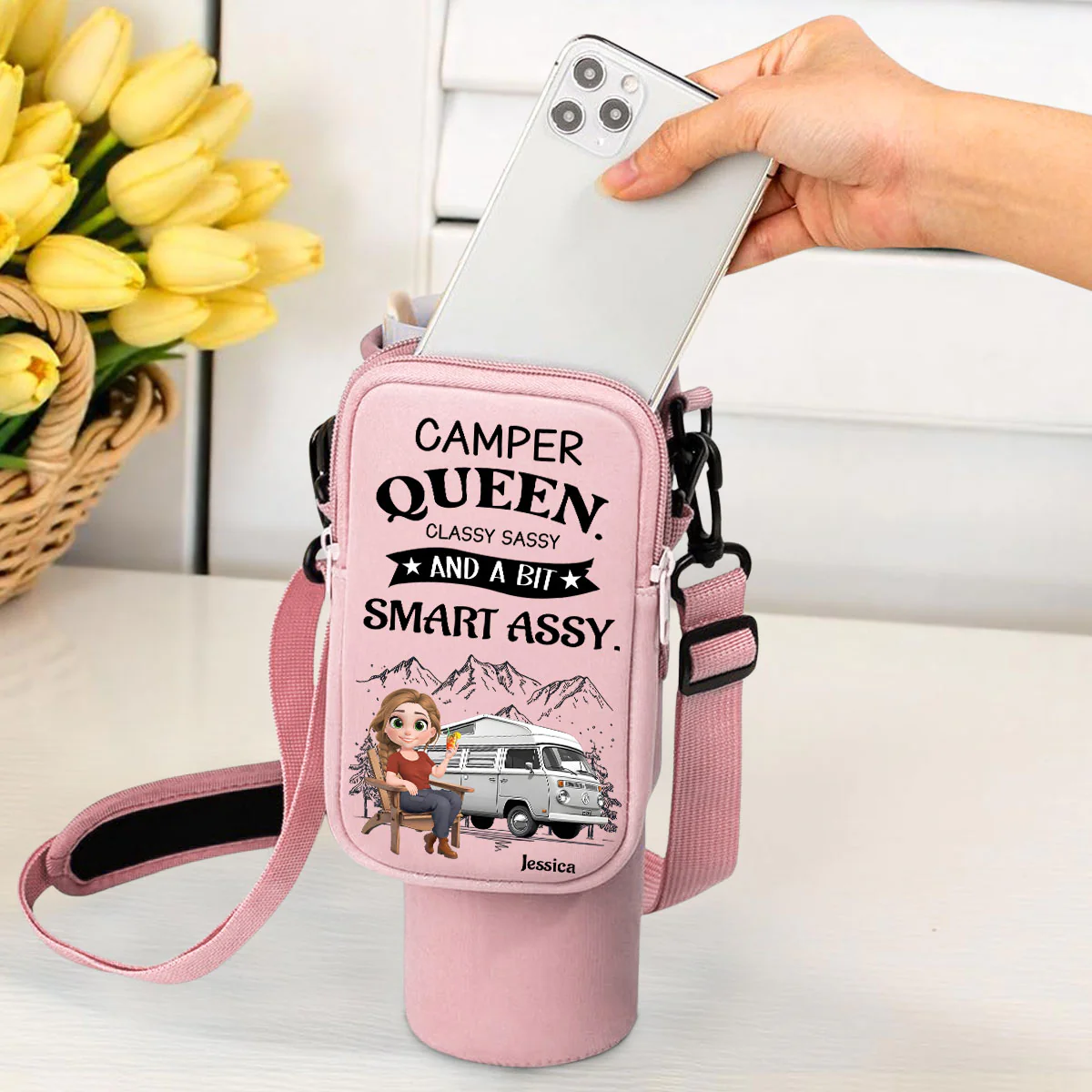 Truly A Queen Of Campers - Personalized Custom Water Bottle Carrier Bag - Image 5