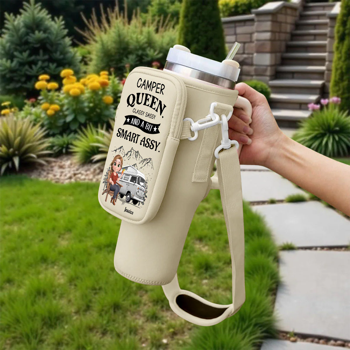 Truly A Queen Of Campers - Personalized Custom Water Bottle Carrier Bag - Image 6