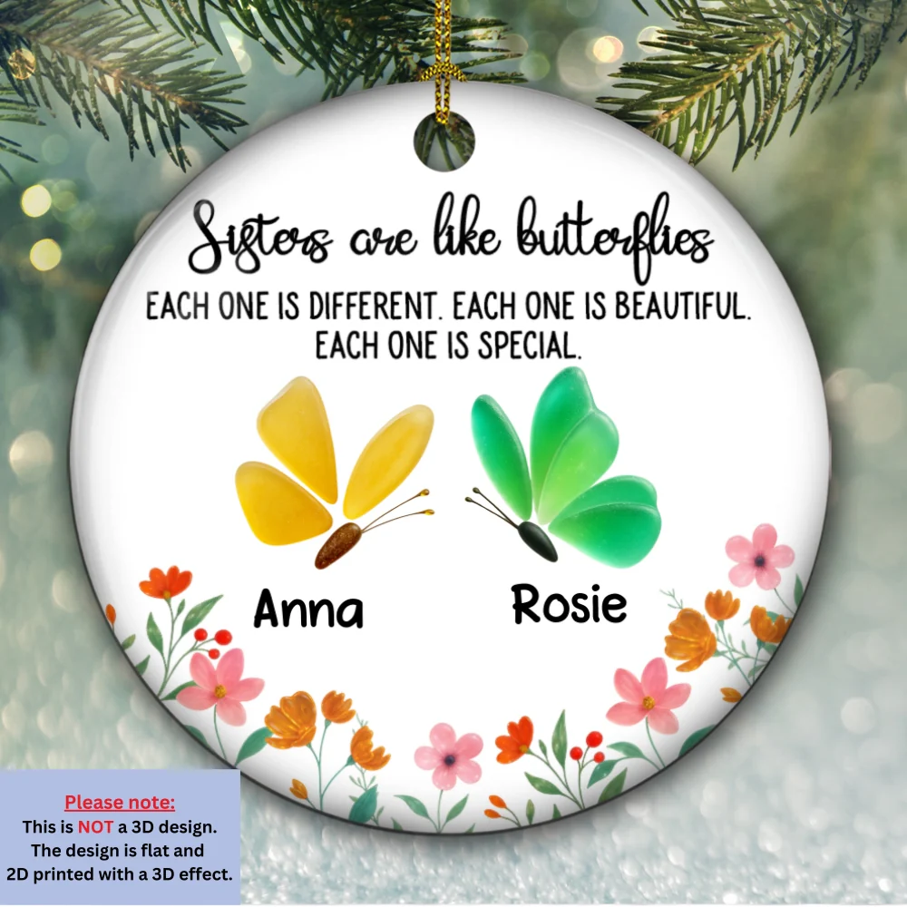 Twinkling Butterflies - Personalized Custom 3D Effect Heart Ceramic Ornament - Image 5
