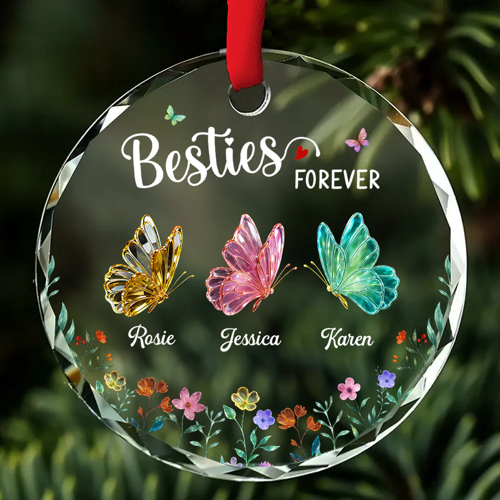 Twinkling Butterflies - Personalized Custom Glass Ornament