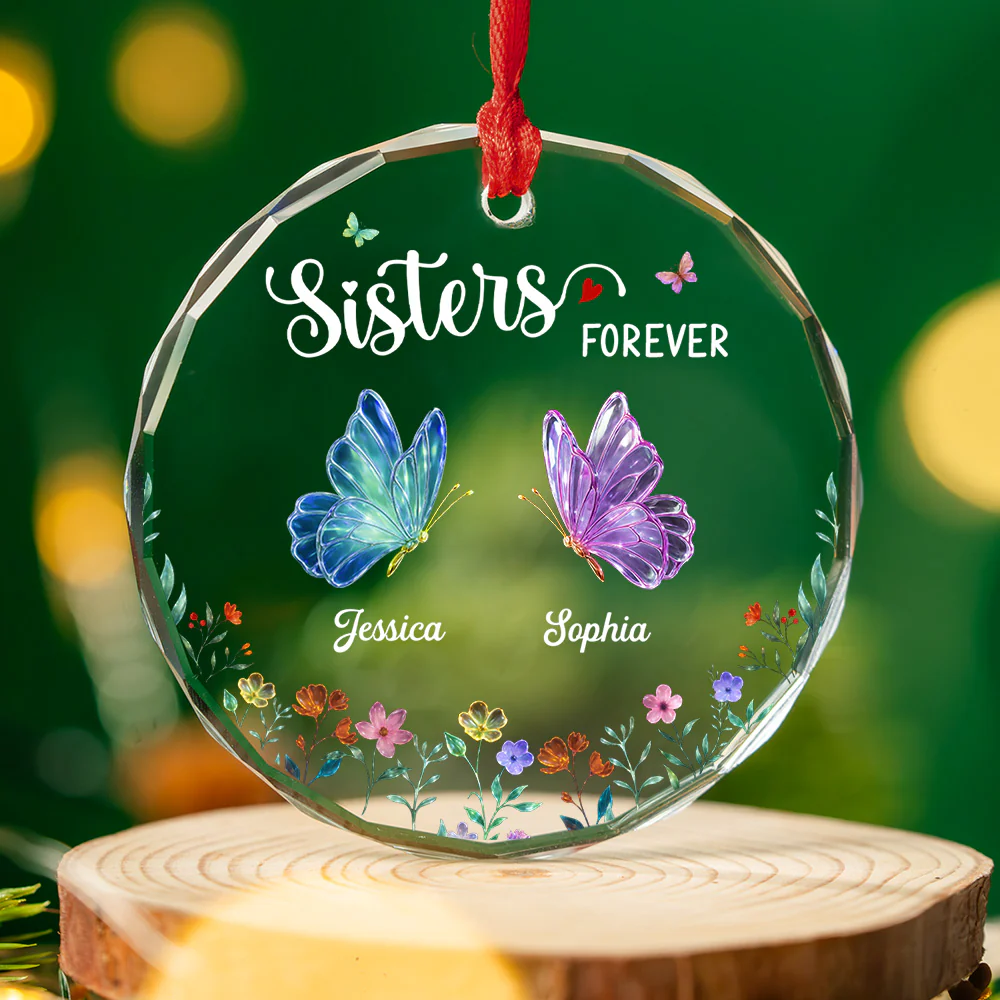 Twinkling Butterflies - Personalized Custom Glass Ornament - Image 3