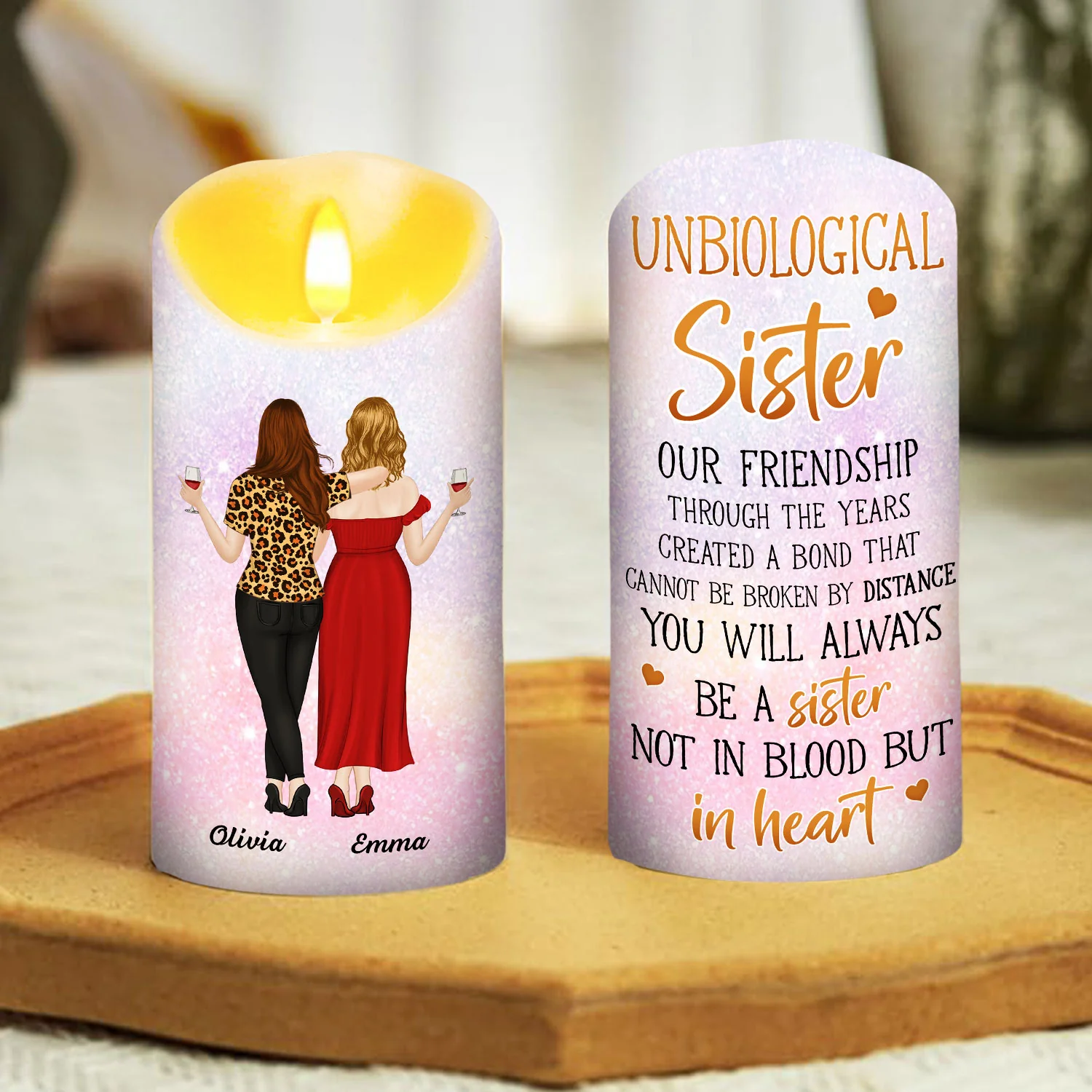 Unbiological Sisters - Personalized Custom LED Candle - Image 4