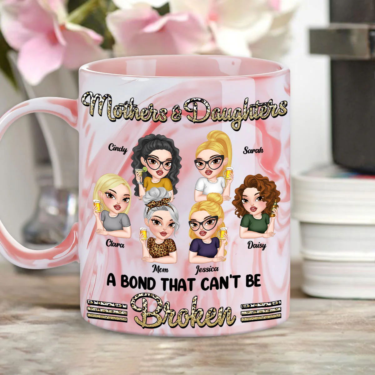 Unbreakable Bond - Personalized Custom Pink Marble Mug - Image 4