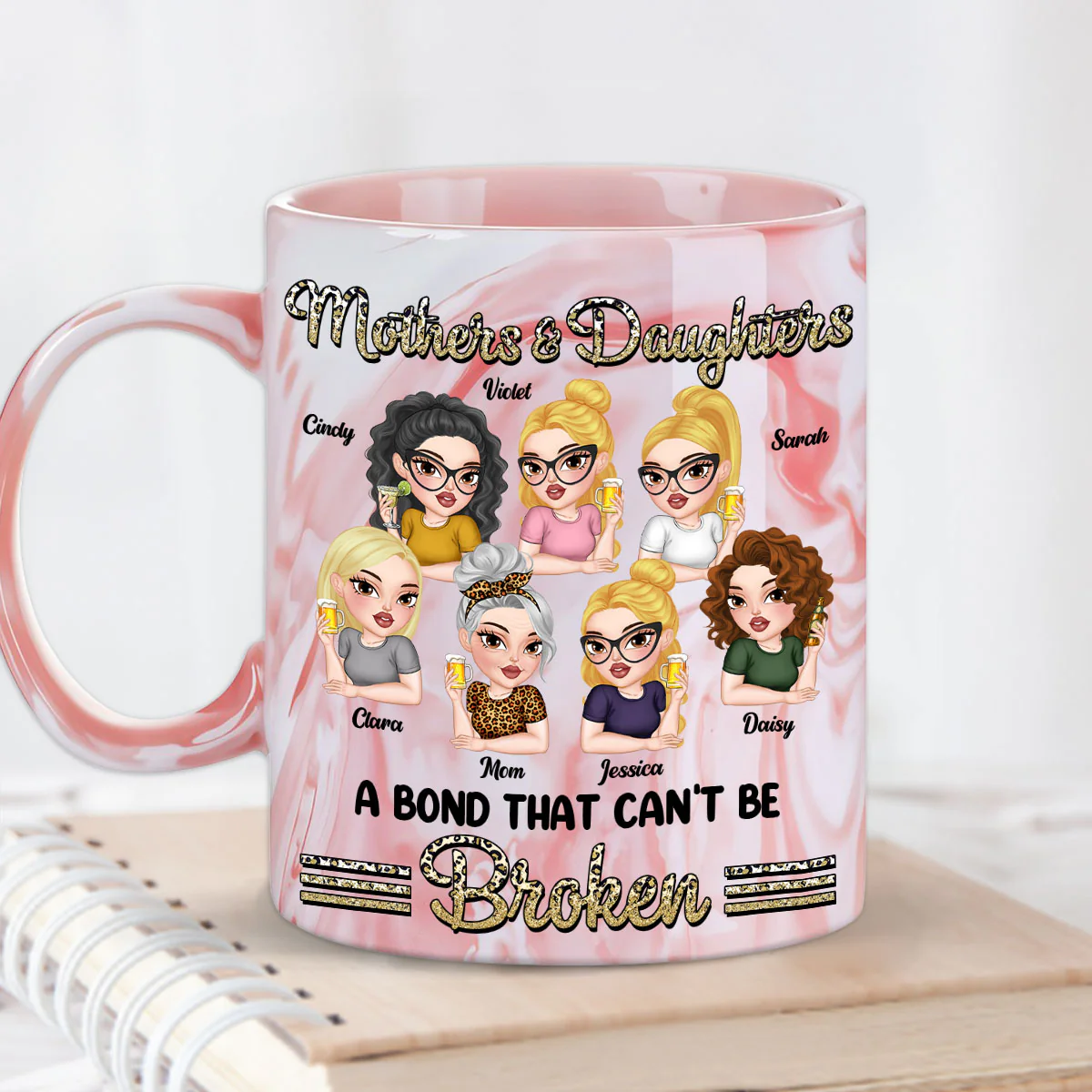Unbreakable Bond - Personalized Custom Pink Marble Mug - Image 5