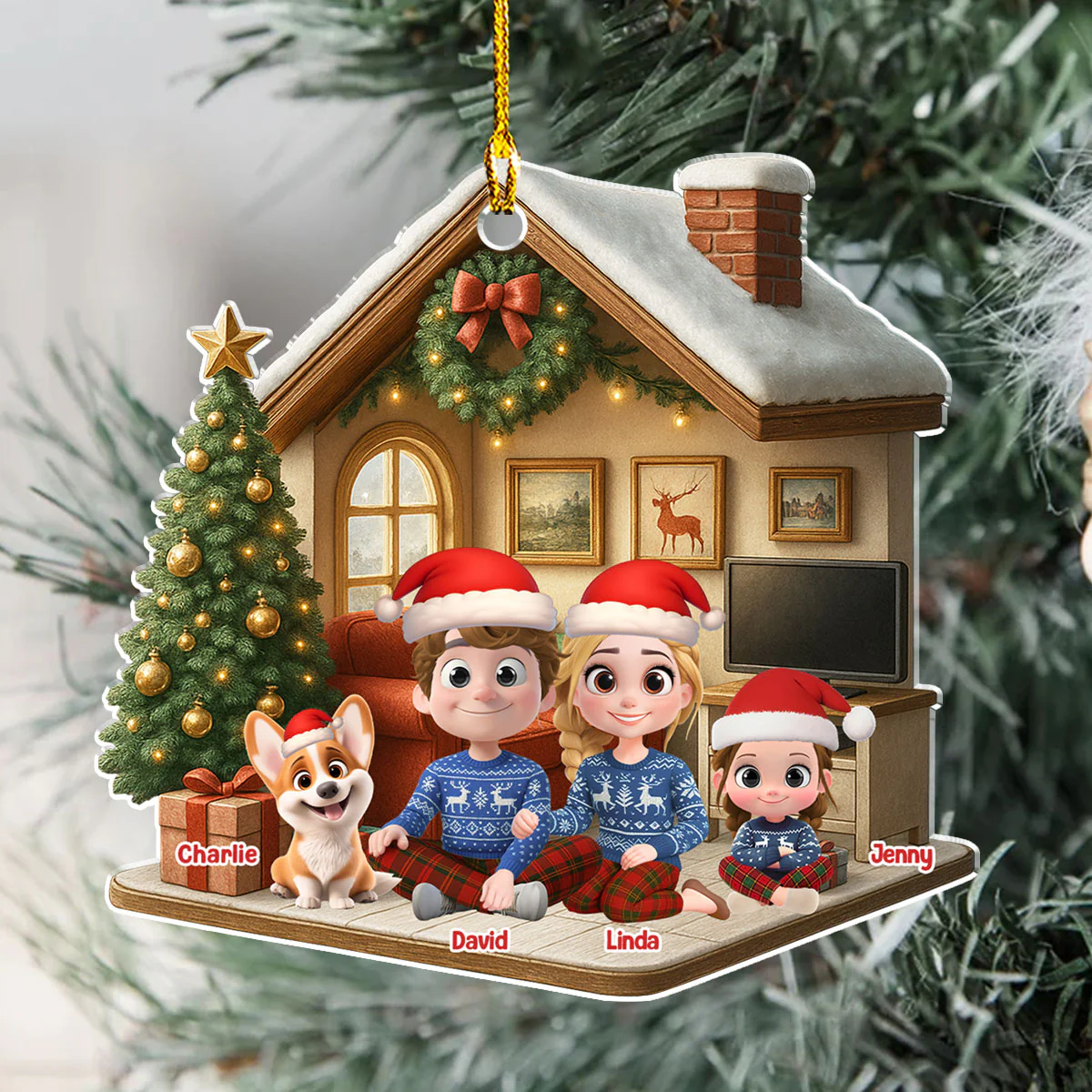 Under A Happy Roof - Personalized Custom 3D Effect Acrylic Ornament - Image 4