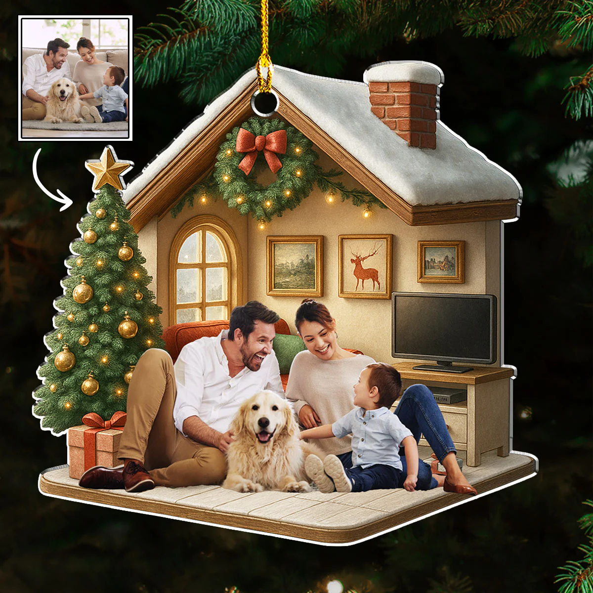 Under A Happy Roof Photo - Personalized Custom 3D Effect Acrylic Ornament