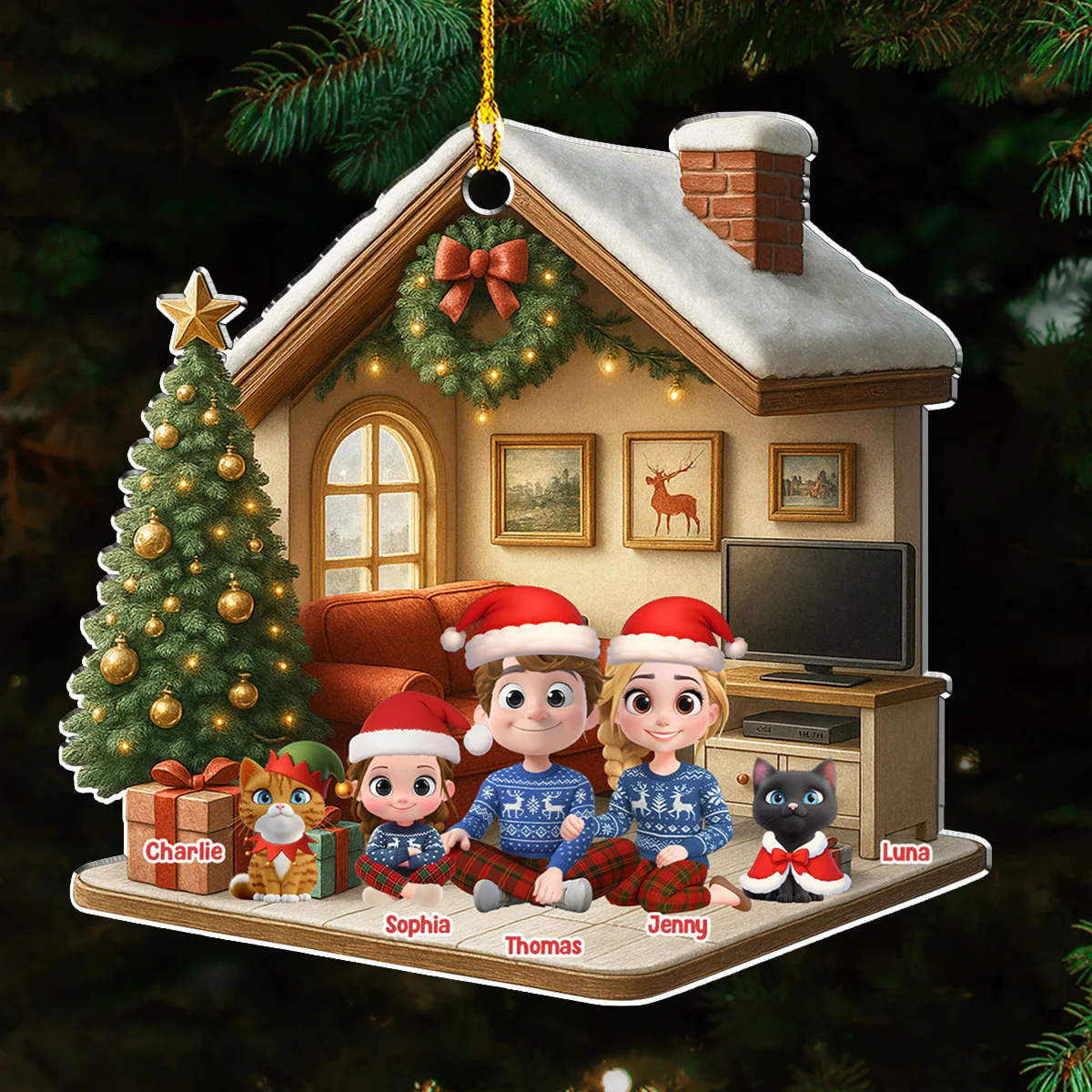 Under A Happy Roof With Cats - Personalized Custom 3D Effect Acrylic Ornament
