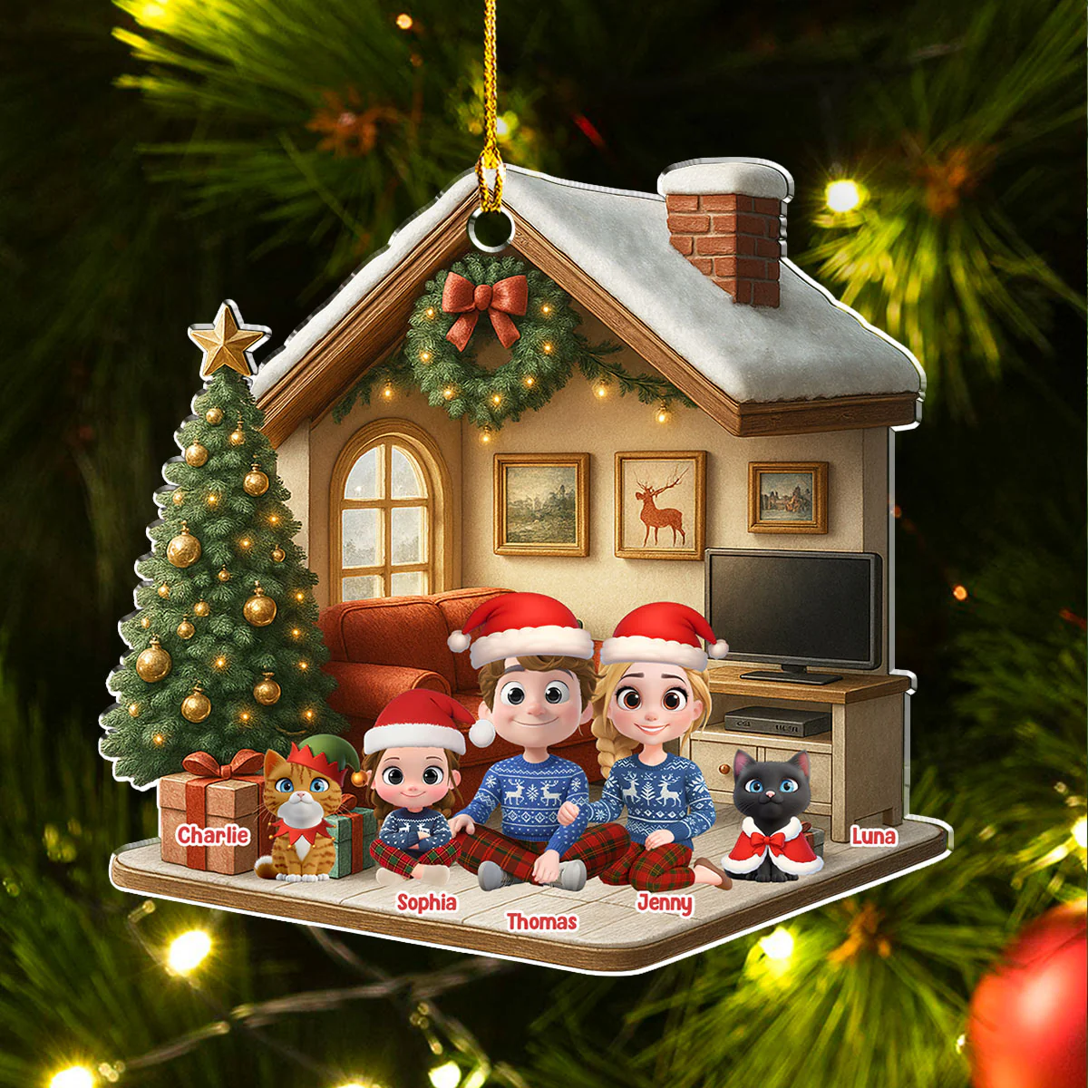 Under A Happy Roof With Cats - Personalized Custom 3D Effect Acrylic Ornament - Image 4