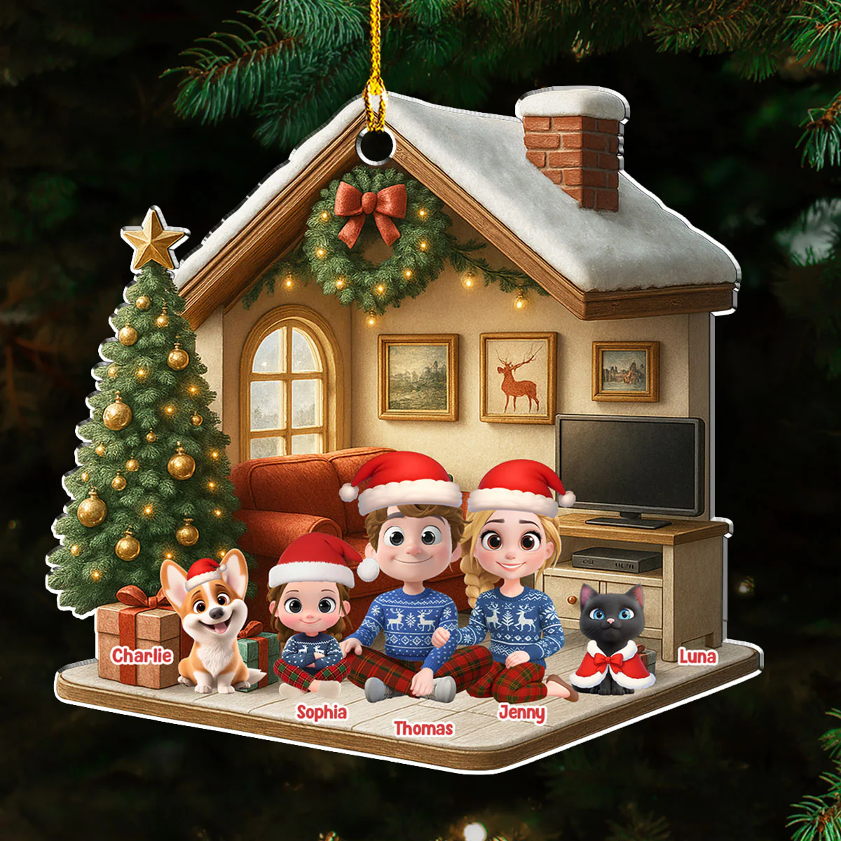 Under A Happy Roof With Them - Personalized Custom 3D Effect Acrylic Ornament