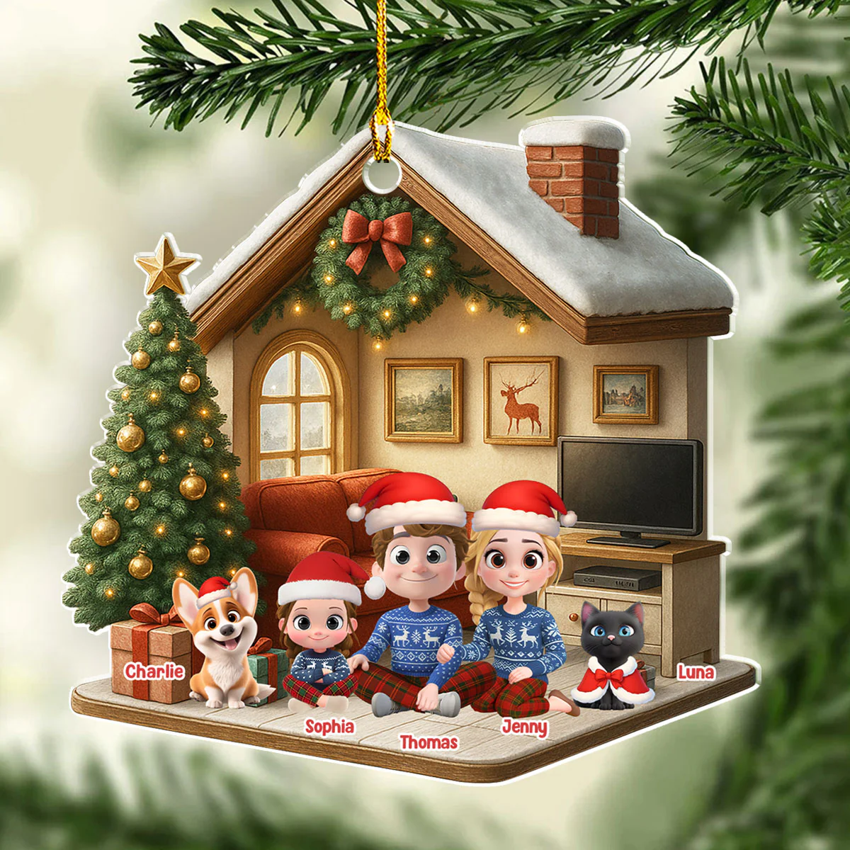 Under A Happy Roof With Them - Personalized Custom 3D Effect Acrylic Ornament - Image 3