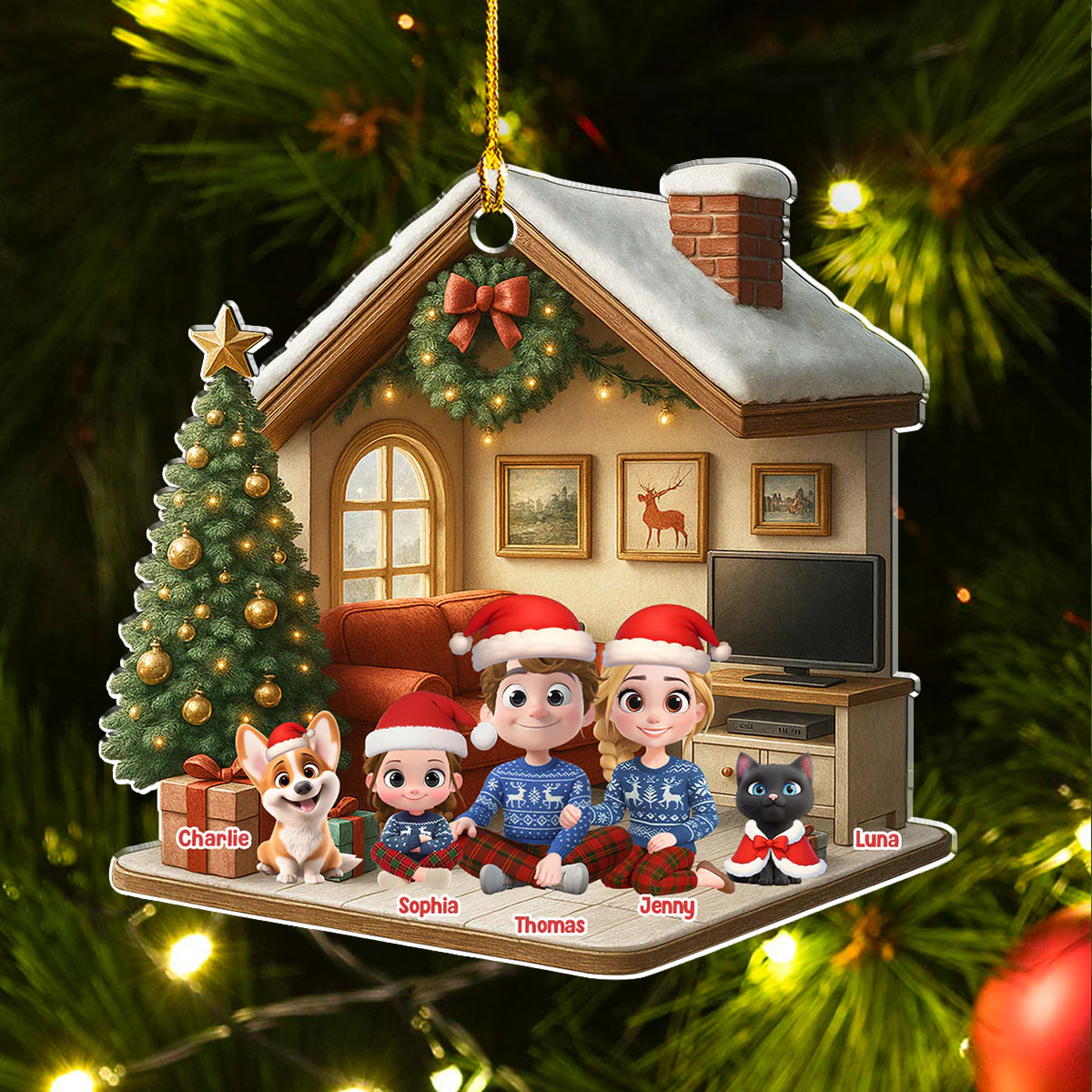 Under A Happy Roof With Them - Personalized Custom 3D Effect Acrylic Ornament - Image 4