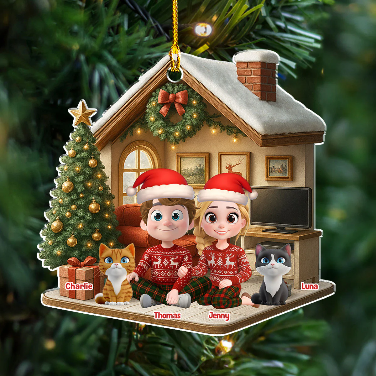 Under One Roof With Cats - Personalized Custom 3D Effect Acrylic Ornament - Image 3