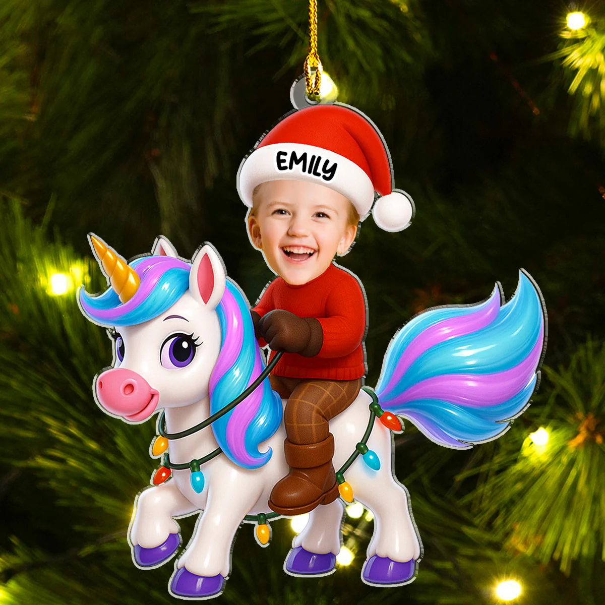 Unicorn Christmas - Personalized Custom Acrylic Ornament - Image 2
