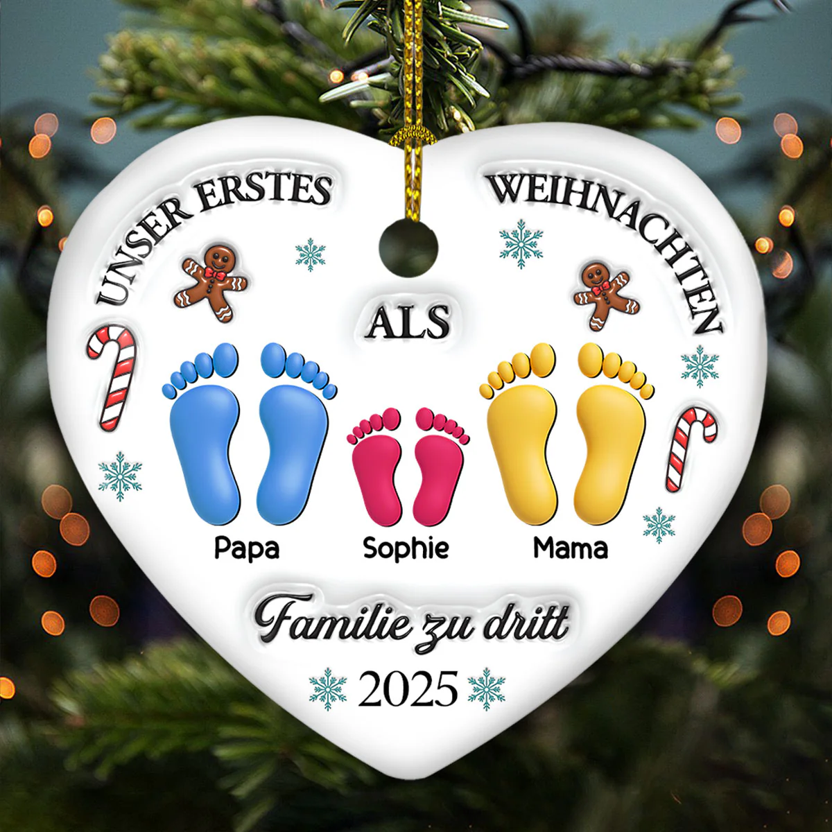 Unser erstes Weihnachten – Personalisierter Herz-Keramikanhänger mit 3D-Effekt