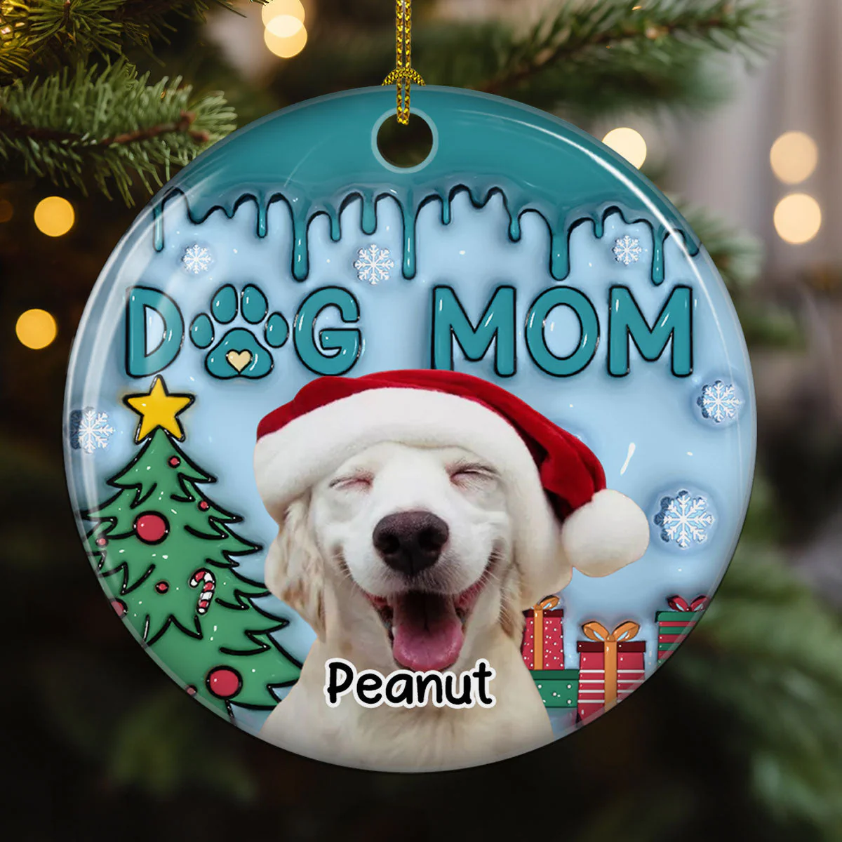 Upload Photo Lovely Dog Mom - Personalized Custom 3D Inflated Effect Ceramic Ornament - Image 3