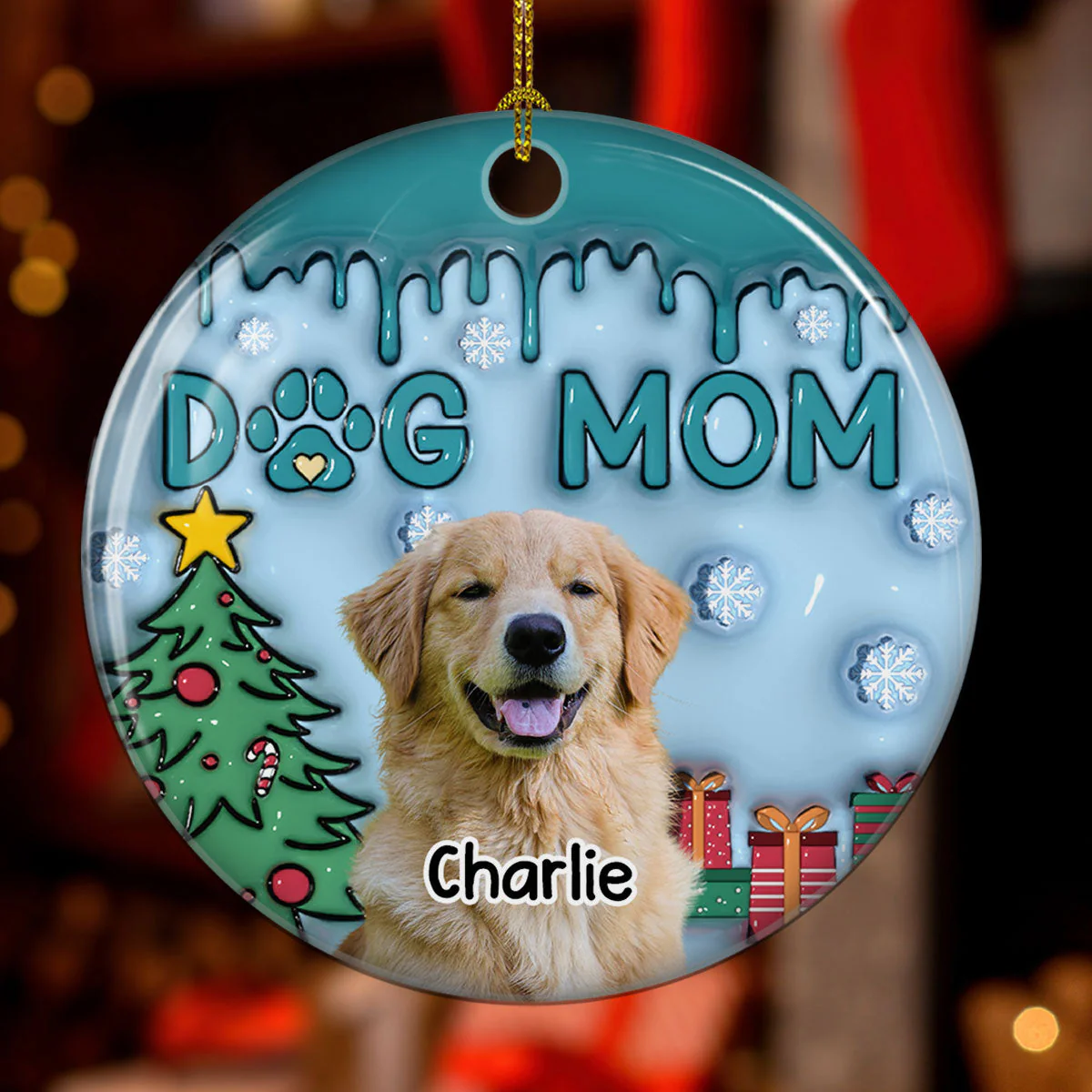 Upload Photo Lovely Dog Mom - Personalized Custom 3D Inflated Effect Ceramic Ornament - Image 4