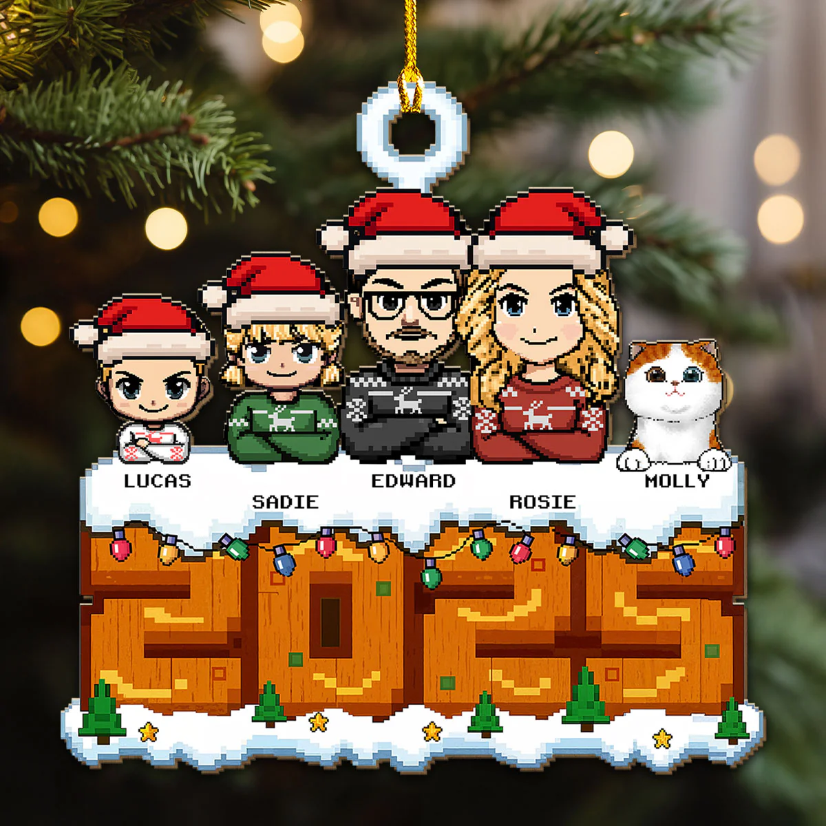 Us In This Blocky Year - Personalized Custom 3D Effect Wood Ornament - Image 3