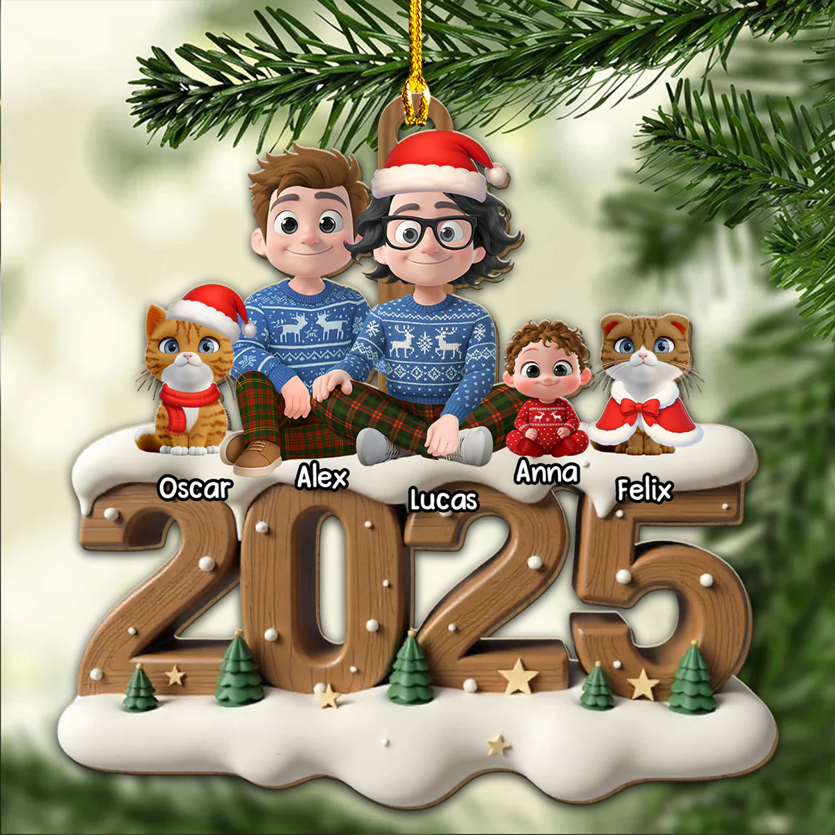 Us Together With Cats Onwards - Personalized Custom 3D Effect Wood Ornament - Image 4