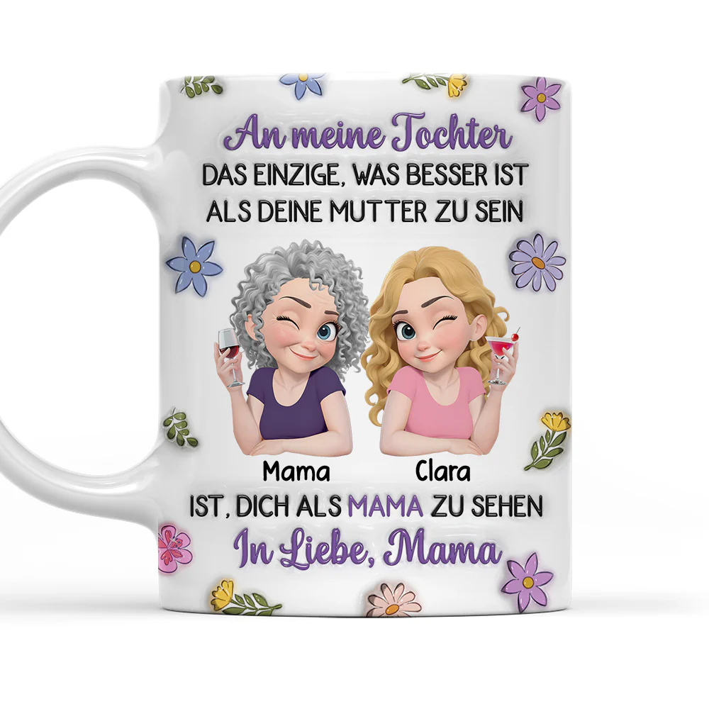 Verbundene Cartoonfiguren - Personalisierte Tasse mit 3D-Aufblaseffekt