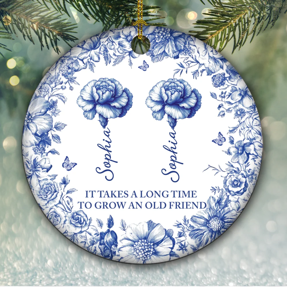 Vintage Floral Friendship - Personalized Custom Ceramic Ornament - Image 6
