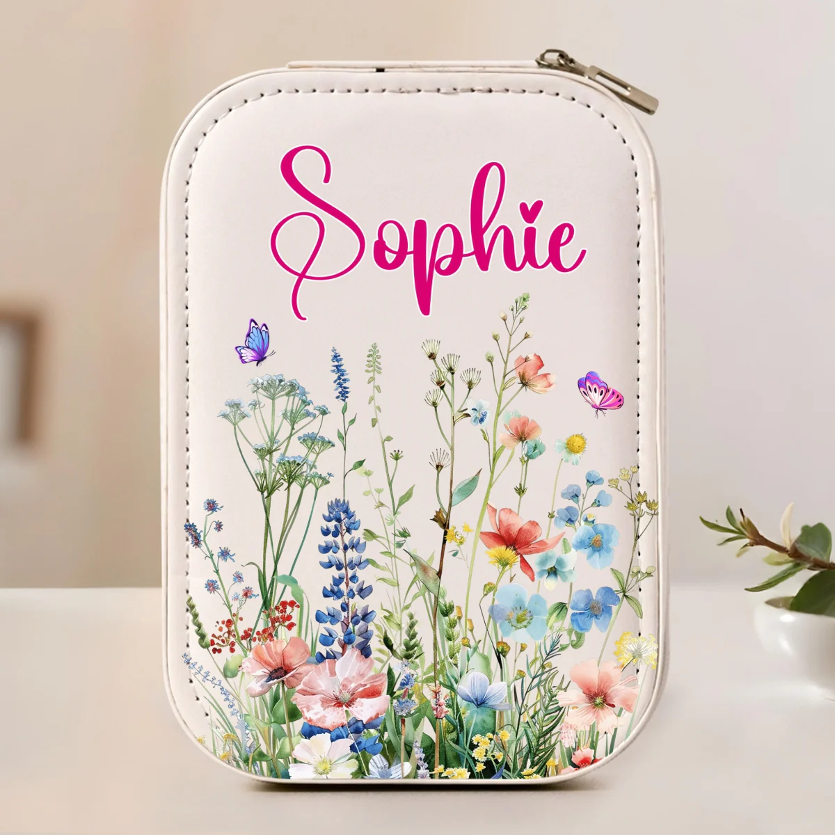 Vintage Floral - Personalized Custom Jewelry Box With LED Mirror - Image 6