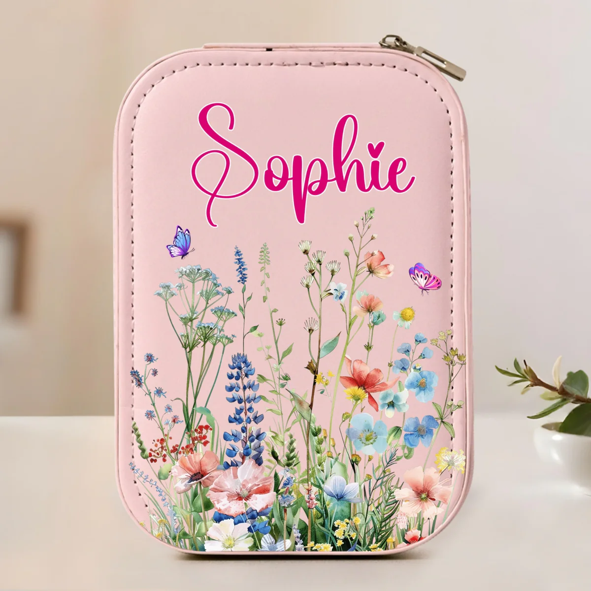 Vintage Floral - Personalized Custom Jewelry Box With LED Mirror - Image 7