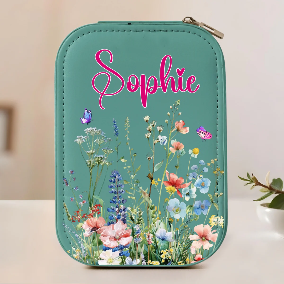 Vintage Floral - Personalized Custom Jewelry Box With LED Mirror - Image 8