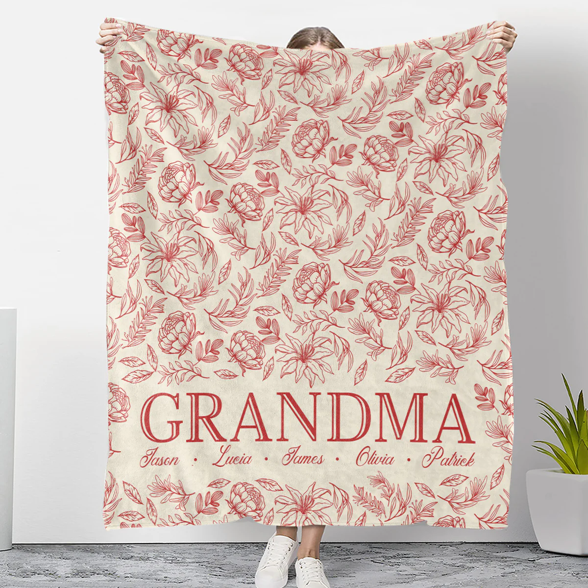 Vintage Grandma Flower - Personalized Custom Fleece Blanket