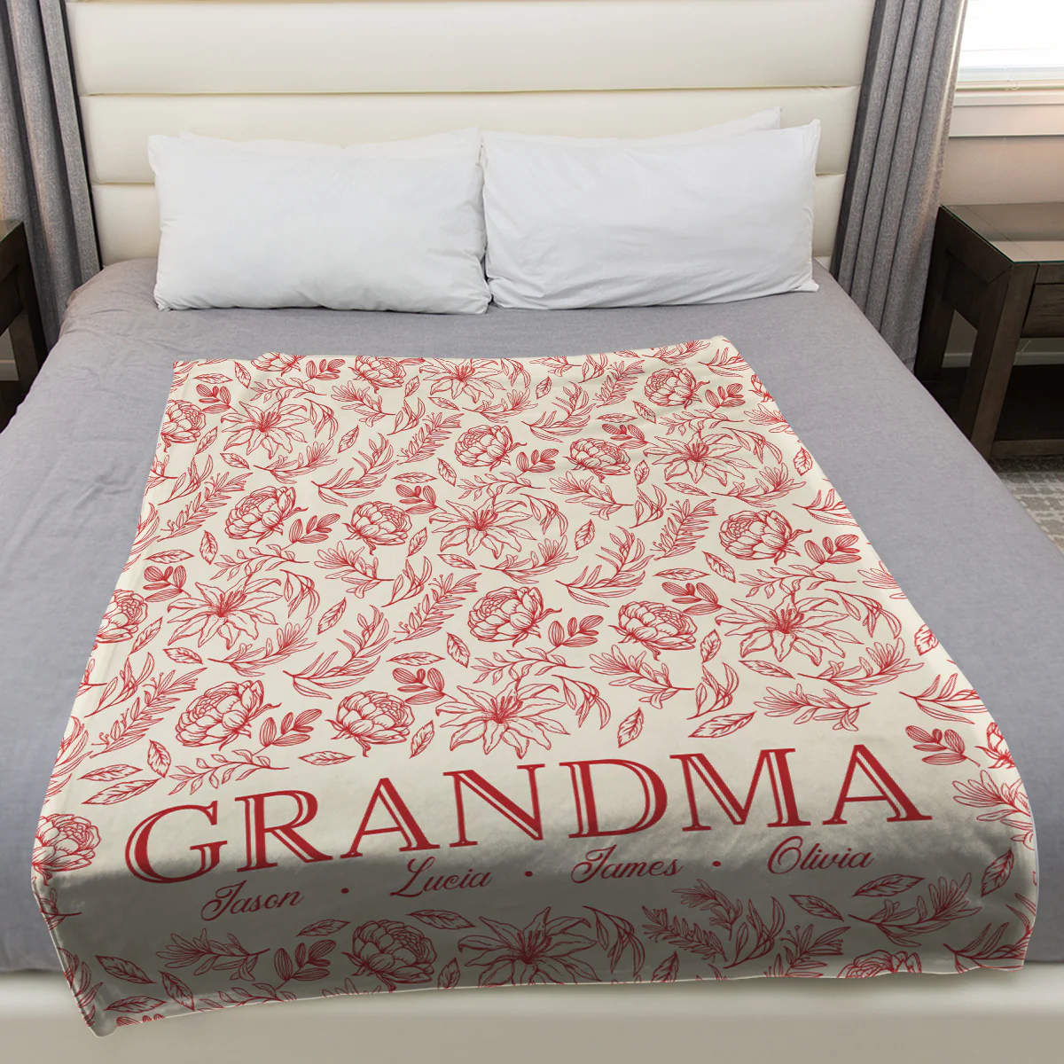 Vintage Grandma Flower - Personalized Custom Fleece Blanket - Image 3