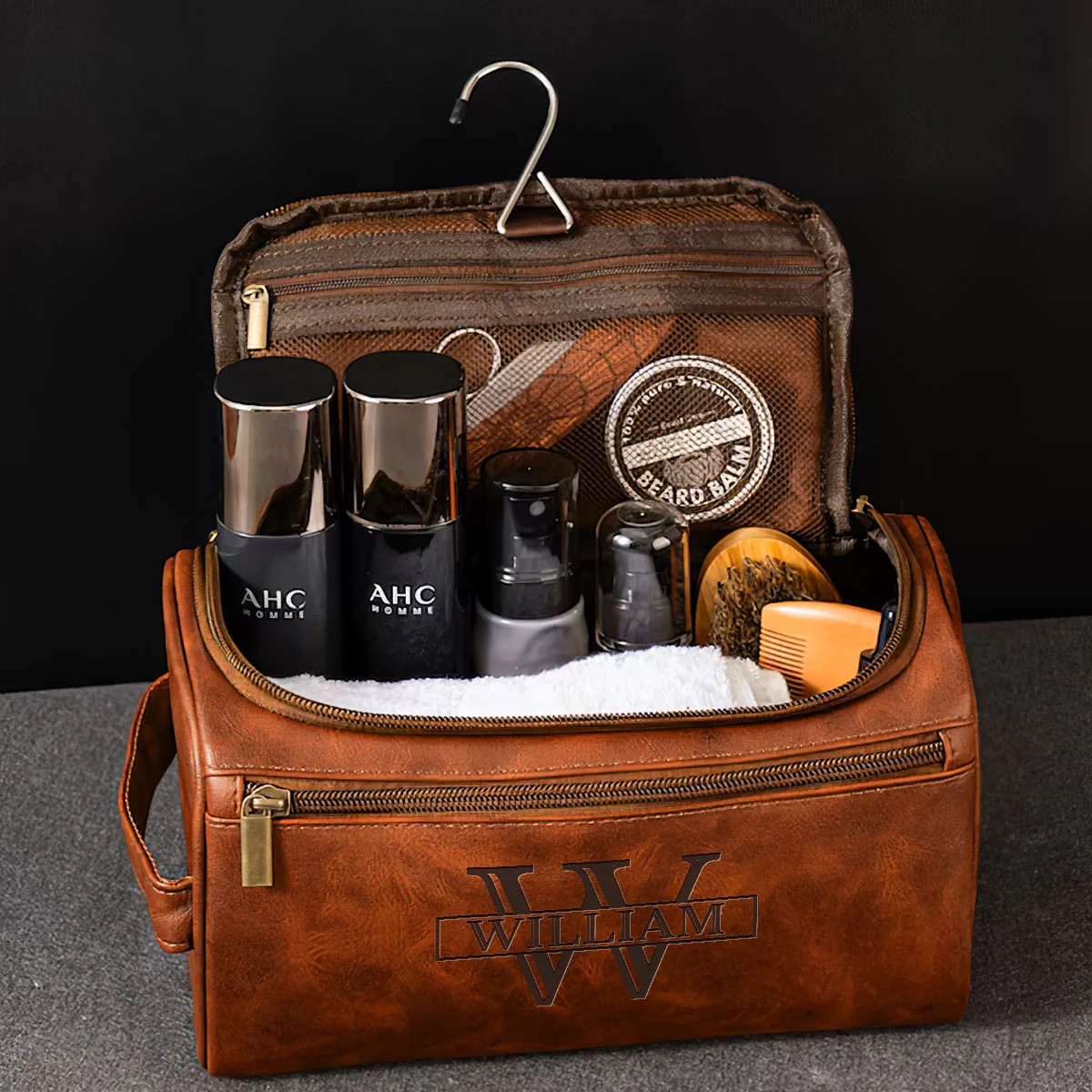 Vintage Legend - Personalized Custom Engraved Leather Toiletry Bag - Image 5