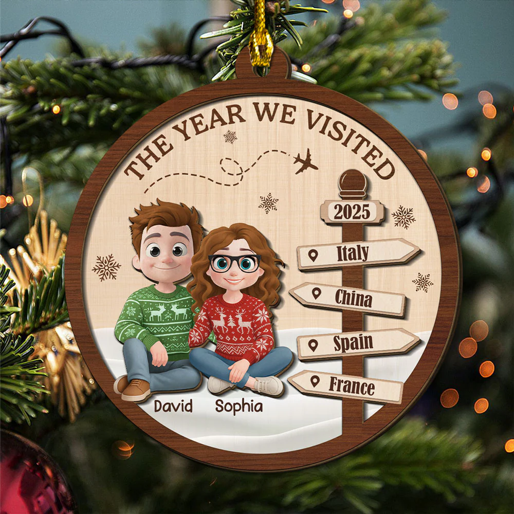 Visit The World Together - Personalized Custom 2-Layered Wood Ornament - Image 2