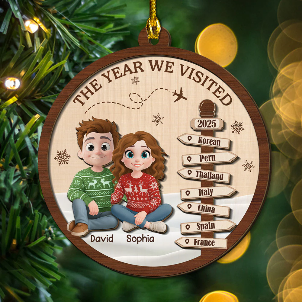 Visit The World Together - Personalized Custom 2-Layered Wood Ornament - Image 3