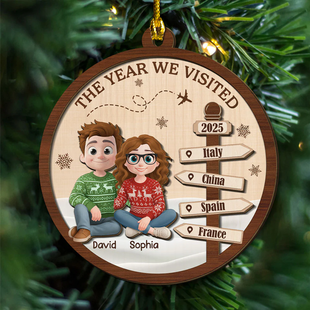 Visit The World Together - Personalized Custom 2-Layered Wood Ornament - Image 4