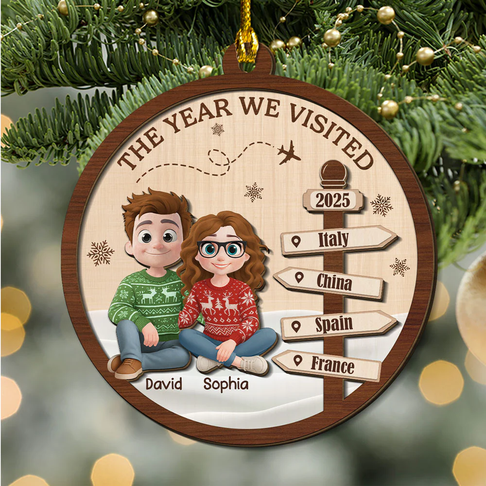 Visit The World Together - Personalized Custom 2-Layered Wood Ornament - Image 5