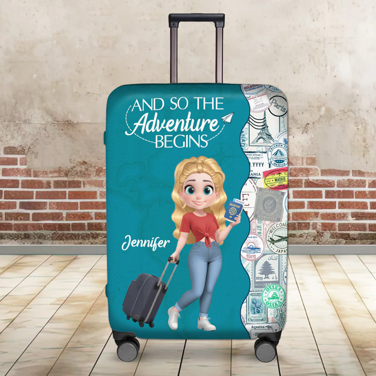 Wanderlust World Map - Personalized Custom Luggage Cover - Image 2