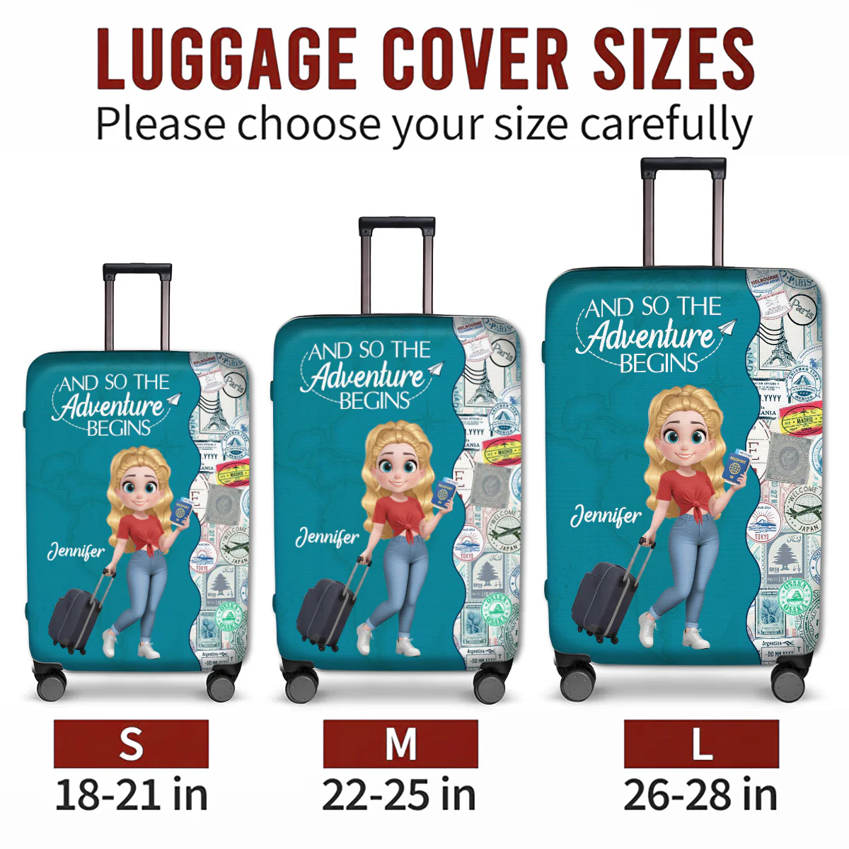 Wanderlust World Map - Personalized Custom Luggage Cover - Image 5