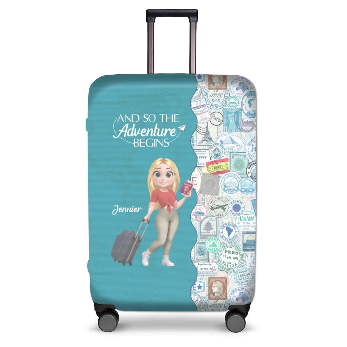 Wanderlust World Map - Personalized Custom Luggage Cover - Image 7